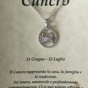 Collana in argento con ciondolo a forma di segno zodiacale – Cancro (21 giugno – 22 luglio) – Oroscopo zodiacale costellazione celeste gioielli astrologia – regalo donna uomo, Argento