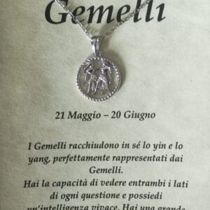 Collana in argento con ciondolo a forma di segno zodiacale – Gemelli (21 maggio – 20 giugno) – Oroscopo zodiacale costellazione celeste gioielli astrologia – regalo donna uomo, Argento