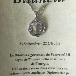 Collana in argento con ciondolo a forma di segno zodiacale – Bilancia (23 settembre – 22 ottobre) – Oroscopo zodiacale costellazione celeste gioielli astrologia – regalo donna uomo, Argento