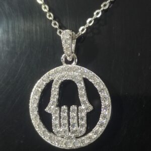 Collana girocollo in argento con pendente Mano di Fatima in argento 925 sterling