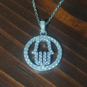 Collana girocollo in argento con pendente Mano di Fatima in argento 925 sterling