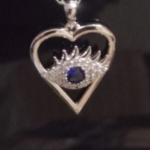Collana girocollo in argento con pendente a forma di cuore con occhio in Zaffiro blu in argento 925 sterling