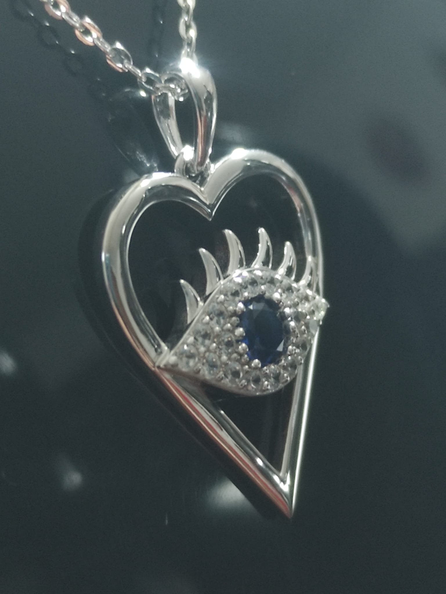 Collana girocollo in argento con pendente a forma di cuore con occhio in Zaffiro blu in argento 925 sterling - immagine 3