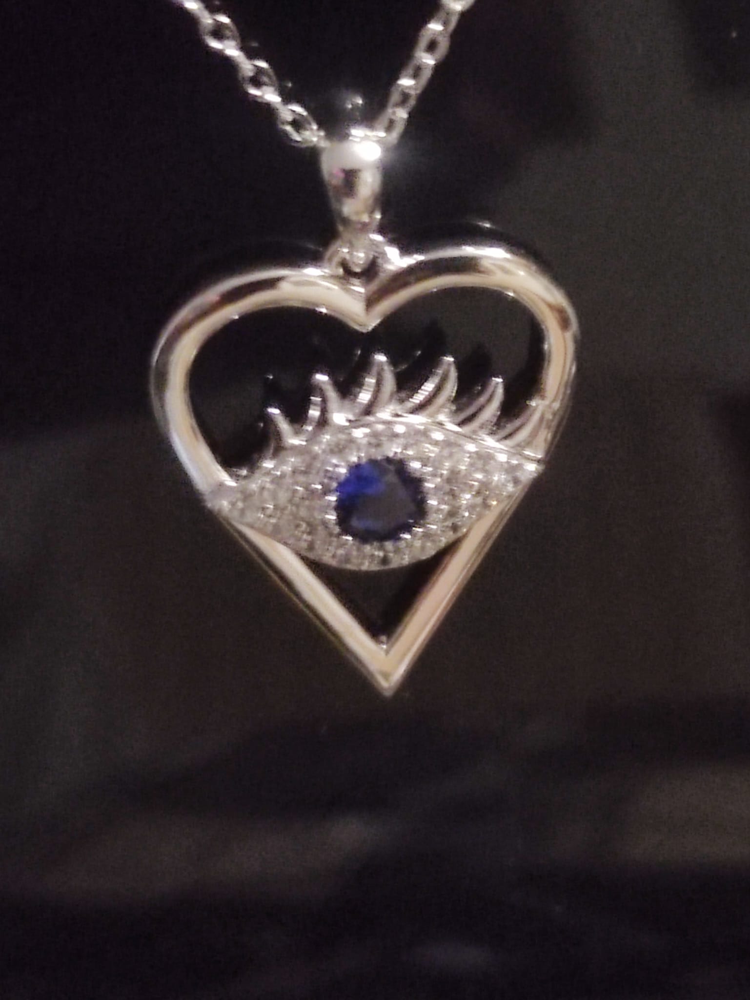Collana girocollo in argento con pendente a forma di cuore con occhio in Zaffiro blu in argento 925 sterling - immagine 2